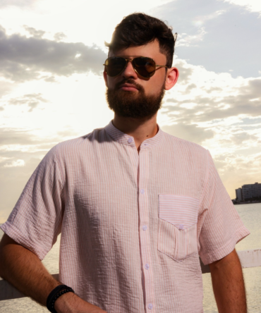 Marea 4 - Camisa Rosa con Rayas - Cuello Mao 1 Bolsillo